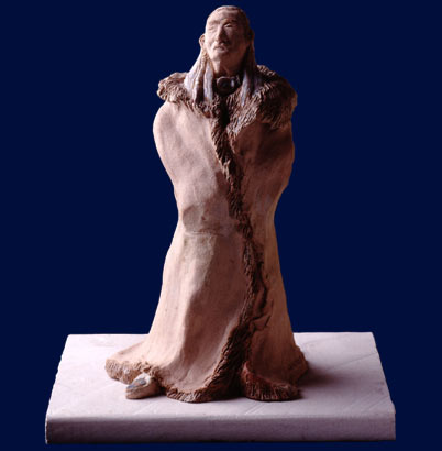 Standing Bull: Raku on found limestone base, height ~45cm