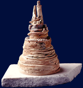Tower of Babel: Raku on found marble base, height ~40cm